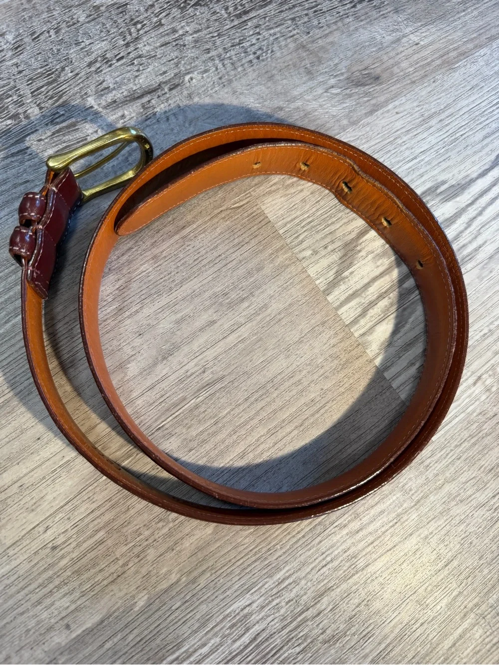 L.L. Bean Vintage Men's Burgundy Leather Belt with Gold Buckle